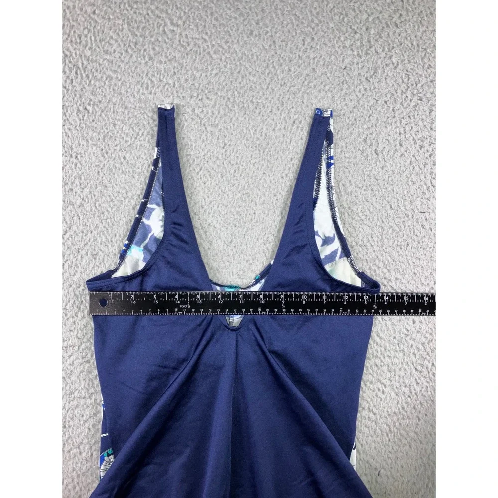 One Piece Swimsuit Women‎ 16 Navy Blue Baroque Print Nautical Coastal Vacation